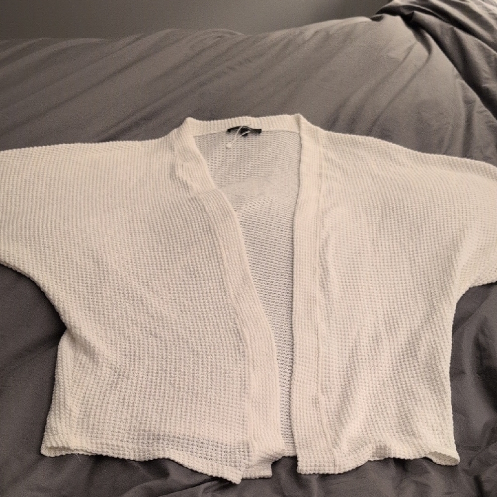 Women's White Open-Front Sweater Size Large